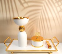 Ensemble de brûleurs d'encens et de bakhoor de luxe en métal doré et argenté, style arabe et indien, écologique, avec plateau et boîte à épices, pour la maison, l'hôtel et le temple bouddhiste