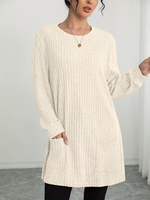 Suéter Navideño Casual de Manga Larga con Cuello Redondo para Mujer, Talla Grande, Diseño de Fábrica, Poliéster/Algodón, Logotipo Frontal, Colección de Invierno