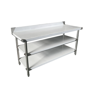 201/304 स्टेनलेस स्टील तीन स्तरीय वर्कबेंच बैक पैनल पैर 800x600x600xh80 0/850/900 + 100 मिमी खाद्य वाणिज्यिक इस्पात निर्माण - Product Image 3