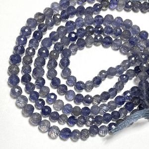 Cuentas de piedras preciosas de forma redonda facetadas de iolita Natural de 5-6,5 MM al por mayor Color azul para la fabricación de joyas - Product Image 4