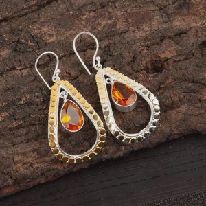 Citrine Dangle Earrings Two Tone Sterling Silver Gemstone Jewelry Elegant Gift For Women Boho Design - Product Image 6