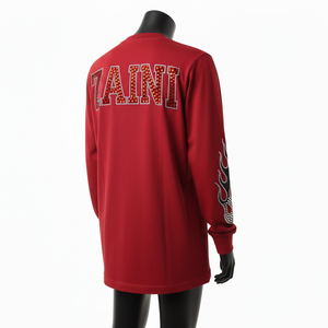 High Quality Cotton <b>Long</b> Sleeve T Shirt Smooth Jersey Fabric Deep Red Color Crystal HeatTransfer Logo <b>Long</b> Sleeve T Shirt Cotton - Product Image 5