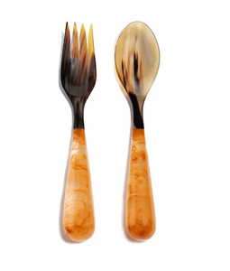 Juego de 2 cubiertos con cabeza de cuerno Cuchara Tenedor con elegante mango azul Cubiertos hechos a mano para utensilios de cocina Uso de vajilla de mesa - Product Image 3