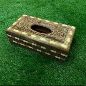 Boîte à mouchoirs en bois finition antique étui à mouchoirs décoratif pour villas de luxe hôtels et maisons classiques - Product Image 4