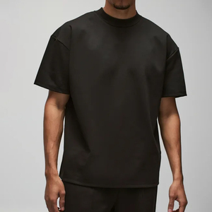 280 Gsm Tshirt Blank Streetwear Heavyweight T-shirt Men's 100% Cotton <b>Mock</b> Rib <b>Neck</b> Oversized Drop Shoulder T-shirt for men - Product Image 1