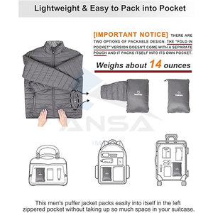 Veste d'hiver bouffante isolée pour hommes, légère, adaptée aux voyages, résistante à l'eau, OEM, sérigraphie, broderie personnalisée, voyage - Product Image 5