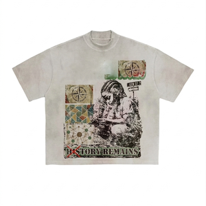 100% cotton T-shirt for men loose fit printed Premium 220 GSM Cotton Beige Graphic Men T Shirt Vintage Print Custom DTG <b>Logo</b> - Product Image 1