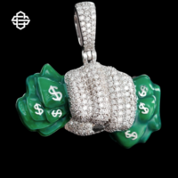Liontin Tangan Bertabur Batu Moissanite Lapis Emas 18K Perak 925 Berkualitas Tinggi, Perhiasan Fashion Hip Hop Bling Dollar Stack untuk Pria