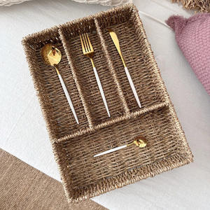 Seagrass <b>cutlery</b> divided tray sea grass silverware holder woven straw utensil storage caddy - Product Image 6
