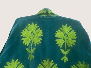 Green Embroidered Floral <b>Poncho</b> O-Neck Collar Full Sleeve Plus Size Women's Eco-Friendly Cotton Outerwear Bohemian Style Winter - Product Image 4