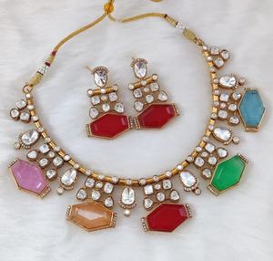 Ensemble de collier de qualité supérieure en moissanite et pierre double pour femmes, parfait pour les soirées, à porter au quotidien, ensemble de collier de luxe - Product Image 2