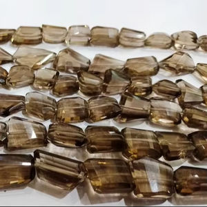 Quartz fumé naturel Briolette facettes découpées au laser 15mm marron perles dégringolées de haute qualité - Product Image 1