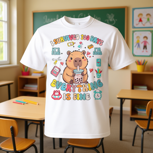 ฉันรอดชีวิตมาจากการอยู่โรงเรียนนาน 100 วัน เสื้อยืด "ทุกอย่างเรียบร้อย" - Product Image 3