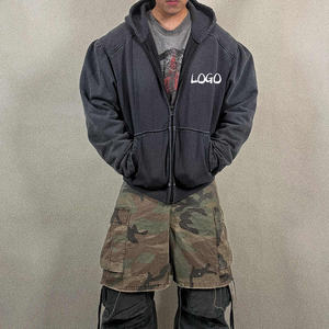 Sudaderas con capucha bordadas ecológicas de alta calidad personalizadas del fabricante, lavado ácido de algodón de rizo francés pesado desgastado - Product Image 1