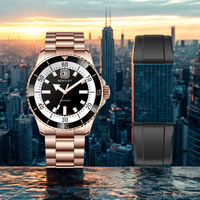 Montre à quartz AURORA en acier inoxydable noir et or, 42 mm, avec cadran à aiguilles en cristal saphir et fermoir à bouton-poussoir, prête à offrir