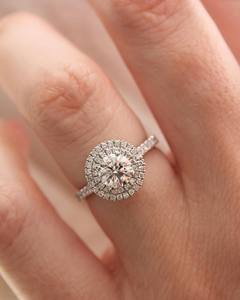 6.5mm coupe ronde blanc CZ Double Halo bague de fiançailles avec pavé bande argent mariée mariage anniversaire proposition femmes bijoux - Product Image 1