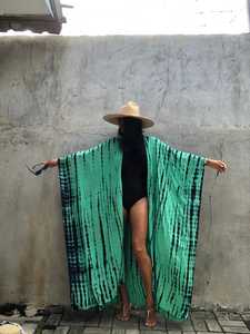 Tie Dye Holiday Floor-Length Kimono Wrap Dress Boho Lady Beach Summer Cover up Sexy Resort Wear Colección de mujeres 100% Rayon - Product Image 2