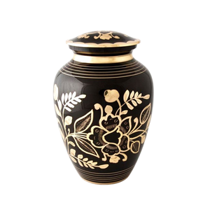 Crémation en laiton de conception imprimée de fleur de couleur noire et or et urne adulte avec la plus haute qualité et le meilleur prix - Product Image 1