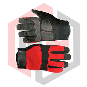 Black and <b>Red</b> Custom Split Leather Mechanic <b>Gloves</b> with Anti-Vibration Anti-Slip Knit Wrist Cuff - Product Image 6