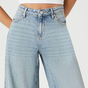 Pantalones vaqueros de mezclilla sólidos de mujer de tiro medio a la moda de alta calidad Diseño holgado lavado personalizado para el invierno - Product Image 6