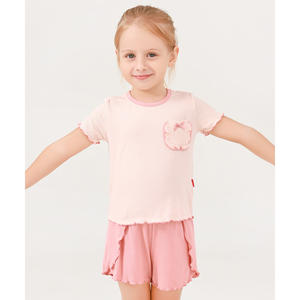 Conjunto de Ropa de Uso Diario para Niñas Pequeñas, Camiseta de Manga Corta y Pantalones Cortos de Tela Acanalada - Product Image 1