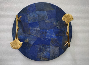 Plateau de service artisanal en agate multicolore de haute qualité, forme arrondie, avec poignée, poli, pour la maison, l'hôtel, le restaurant, décoratif - Product Image 3