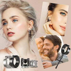 Lot de 10 paires de boucles d'oreilles clipsables tendance en acier inoxydable, sans perçage, avec zircon, clips d'<span class=keywords><strong>oreille</strong></span> magnétiques, manchettes d'<span class=keywords><strong>oreille</strong></span> de luxe - Product Image 6
