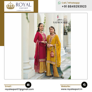 Design accrocheur vêtements ethniques indiens Chinon en fleurs avec broderie travail Salwar costume Palazzo ensemble pour mariage - Product Image 2