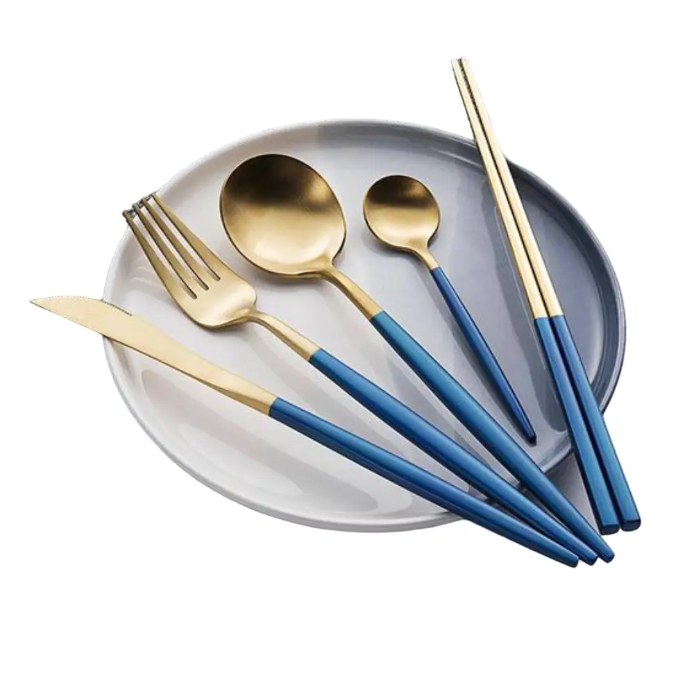 Premium Quality Stainless Steel Cutlery Set With Blue Color Handle Flatware Silverware Diningware Fine Dine Spoon Fork Knife