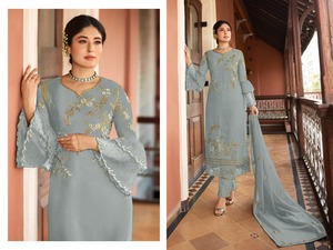 Ropa de Festival de Diseño Evergreen para mujer, satén, Georgette, bordado, trabajo, Salwar, Kameez y Dupatta, Exportación de moda - Product Image 5