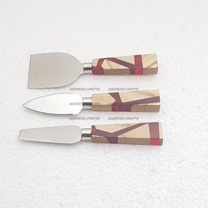 Modern Design Stainless Steel <b>Cheese</b> Knife <b>Set</b> with Resin & Wood Handle kitchenware Unique Office Party And Restaurant Used - Product Image 5