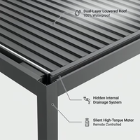 Pergola bioclimatique moderne motorisée en aluminium, imperméable, à toit à lames réglables double couche, gazebo de jardin personnalisé résistant au vent