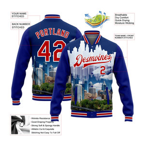 Op maat bedrukte ademende heren lange mouwen baseballjack warme-up schapenvacht plus size omkeerbaar effen knoop blank letterman - Product Image 5