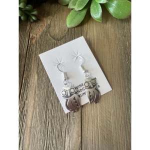 Navajo Handcrafted Sterling Silver Owl Drop Earrings with Pearl <b>Shell</b> Diamond Accents - Product Image 6