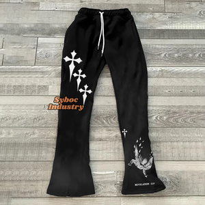 Pantalon de survêtement évasé pour hommes pantalon large élégant 380 GSM pantalon en coton noir lourd pour garçons - Product Image 3
