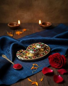 Decorative Kumkum Pooja Thali Rakhi Platter Housewarming <b>Gifts</b> Wedding Favor Return <b>Gift</b> Indian Roli Tikka Plate - Product Image 2