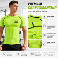 Hauts de sport compressifs pour hommes en polyester à séchage rapide, sous-couche, avec cordon de serrage, couleur unie, manches courtes, shorts