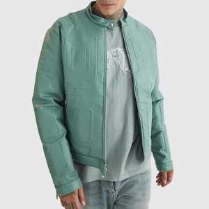 Veste en cuir de motard en PU de qualité supérieure pour hommes, vêtements de rue à fermeture éclair à la mode personnalisés, coupe normale de style vintage, en peau de mollet - Product Image 3