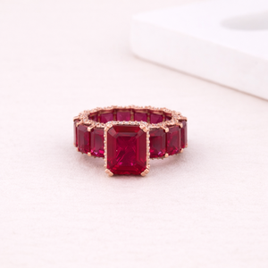 Bague éternelle en or rose/blanc/jaune 9 carats plaqué rhodium avec diamant de laboratoire taille radiant certifié IGI |   Personnalisé et raffiné - Product Image 1