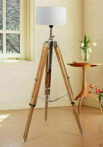 Lampe sur pied LED en bois de noyer rustique, élégante, classique, magnifique, design, trépied, multicolore, tissu, vente en gros - Product Image 2