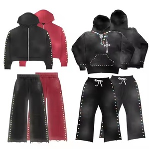 Survêtement personnalisable 100% coton uni avec impression DTG en strass, respirant, séchage rapide, léger, écologique, sans couture, hiver - Product Image 1