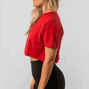 Top corto 2025 para mujer, camiseta informal holgada para mujer, tela de verano con cuello redondo, tinte negro, ropa de calle ecológica, Top corto - Product Image 3