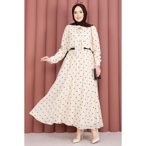 Ensemble 2 pièces en mousseline de soie à pois crème avec haut à col nœud et foulard, collection Printemps/Été – Haut court et short - Product Image 3