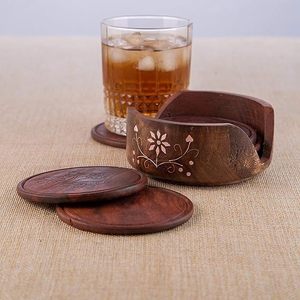 Handcrafted Modern Walnut Wood <b>Coaster</b> <b>Set</b> with Holder for Stylish Home and Office Table Decor by msr overseas - Product Image 1