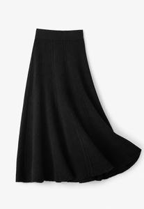Women Wool Cashmere Blend Knit Casual Breathable Regular Waist Flared Swing Knee-Length Ribbed <strong>Skirt</strong> All Seasons - Product Image 3