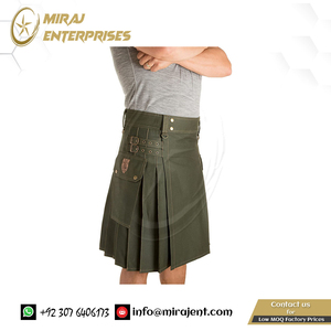 Kilt utilitaire pour homme en coton et jean, style tartan plissé moderne, fournisseur en gros - Product Image 4