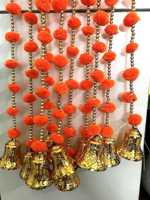 20 tali buatan tangan India pom bunga marigold dengan lonceng warna campuran buatan Marigold karangan bunga gantung halus