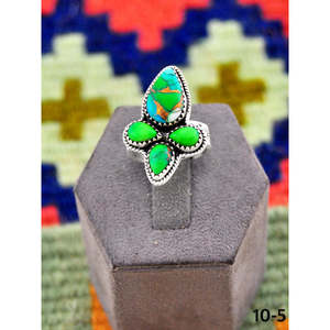 Southwest Handmade Turquoise Peacock Dahlia & Sterling Silver <b>Adjustable</b> <b>Ring</b> Rose Gold Plated Bezel Setting for Gift - Product Image 1