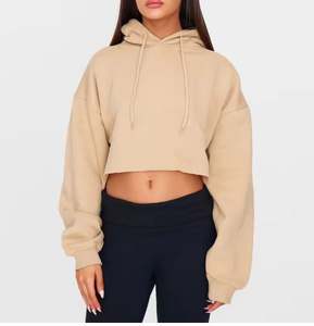 เสื้อสเวตเตอร์มีฮู้ดของผู้หญิงเสื้อครอปแบบสวมหัวสีเรียบ - Product Image 1