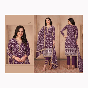 Ropa de fiesta de mujer india de longitud completa de diseñador, ropa de algodón y seda étnica bordada pesada, vestido indio de estilo pakistaní - Product Image 3